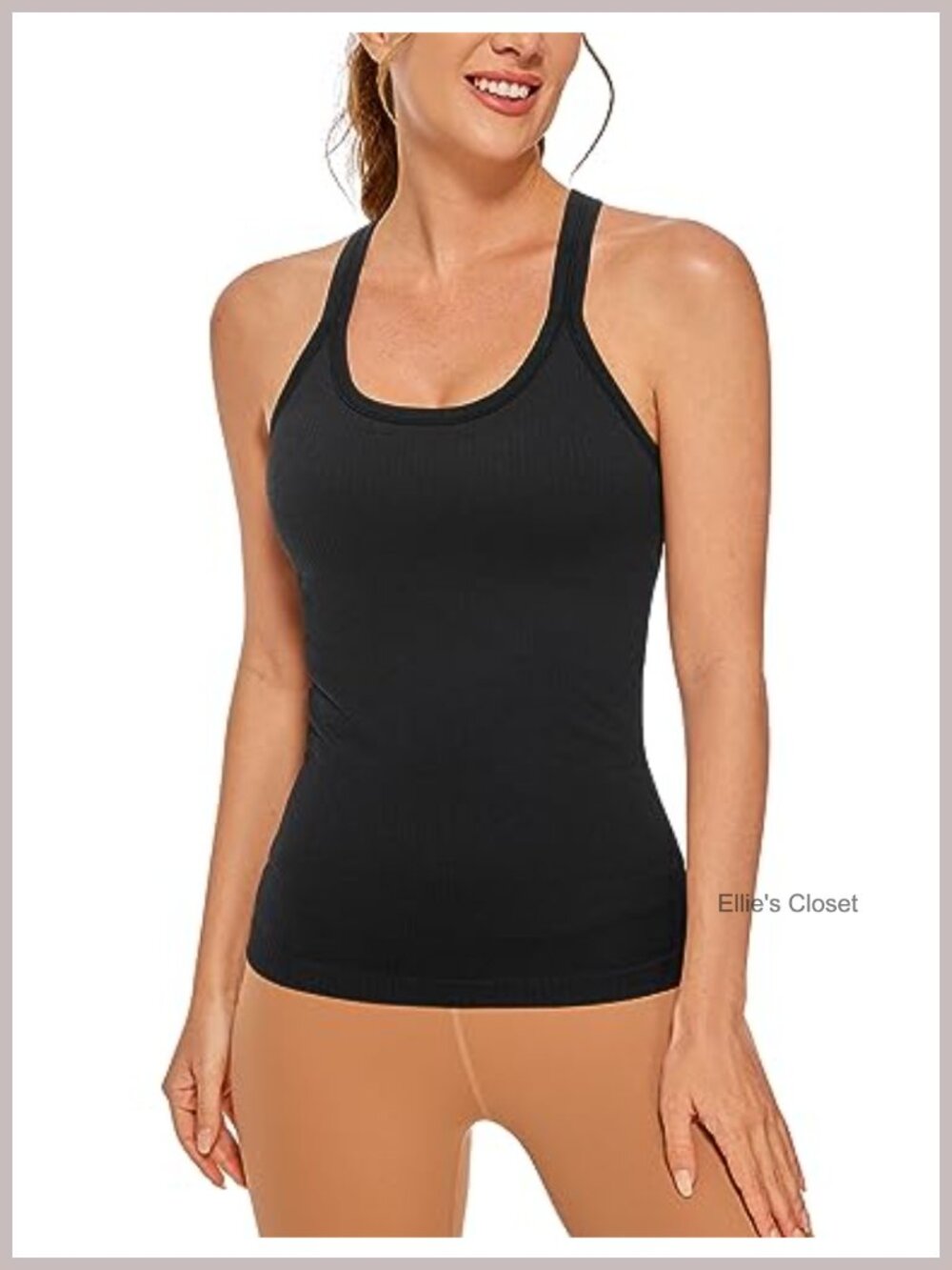 Seamless Rib Scoop Neck Tank Top with Built-in Bra Y-Back